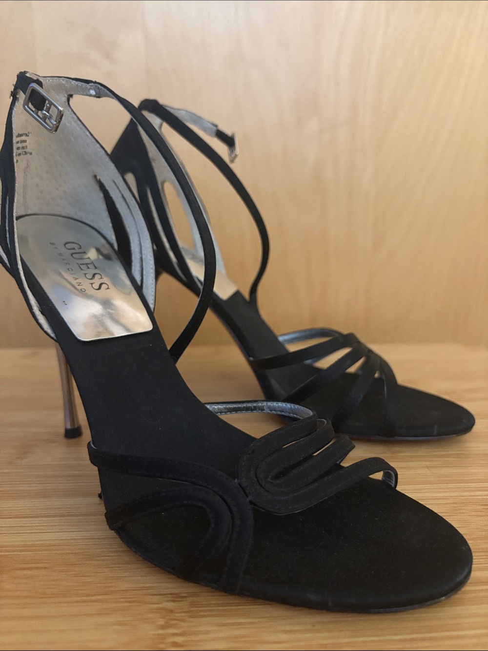 GUESS Black Strappy Suede High Heel Sandals